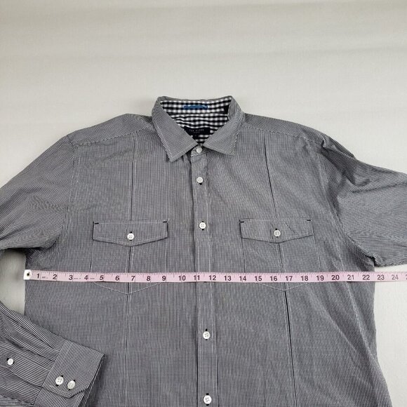 Ted Baker London Button Up Shirt Mens US XXL 6 Black Checker Long Sleeve Collar - Picture 10 of 11